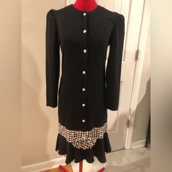 Vintage 1980s Goody Brand Wednesday Adams Style Drop Waist Long-sleeve Dress - Picture 7 of 12